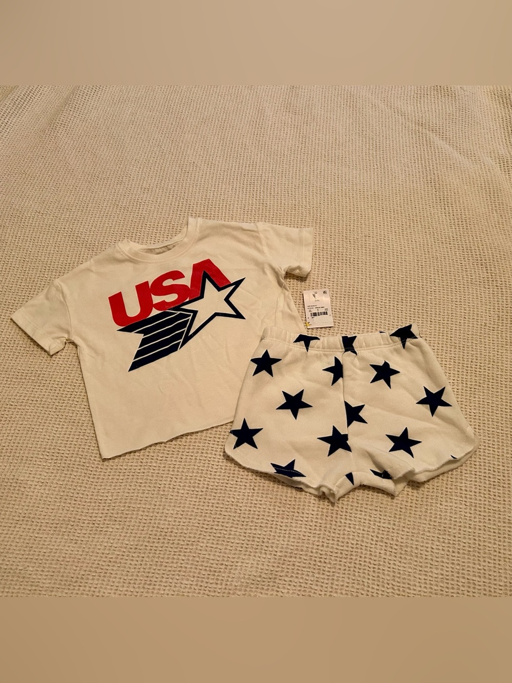 NWT USA Baby Short Sleeve Set 18M Stars Patriotic Fourth of July Retro
